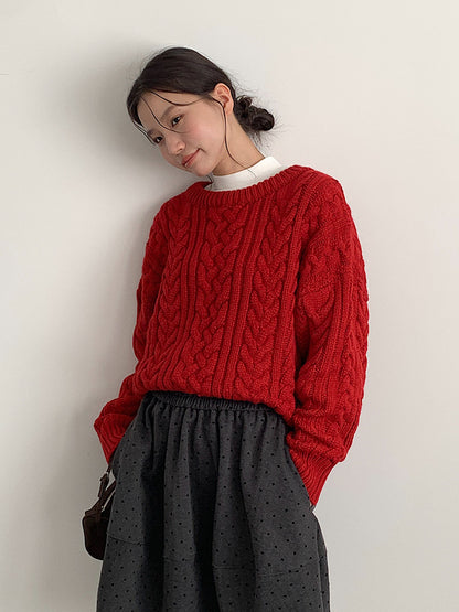 【LD11003】實拍冬季加厚麻花長袖圓領毛衣251110