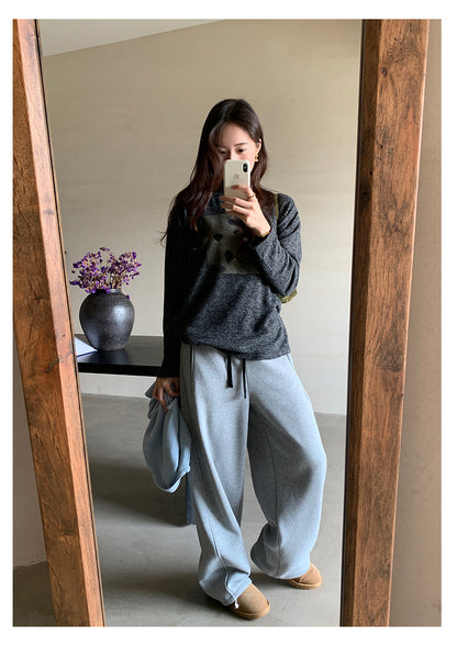 【H5499】實拍 復古磨毛狗狗印花長袖T恤251118