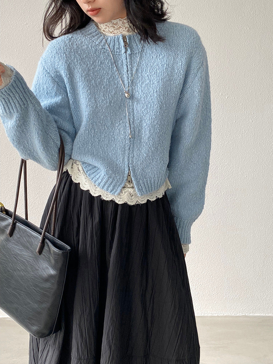 【cimz1386】實拍雙頭拉鍊羊毛保暖針織外套（羊毛34%)251201