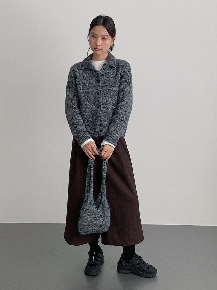 【LD3301】實拍韓系簡約高腰毛呢闊腿七分褲251103