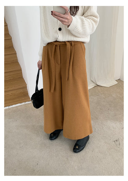 【H5491】實拍秋冬毛呢鬆緊腰加厚闊腿休閒褲251109