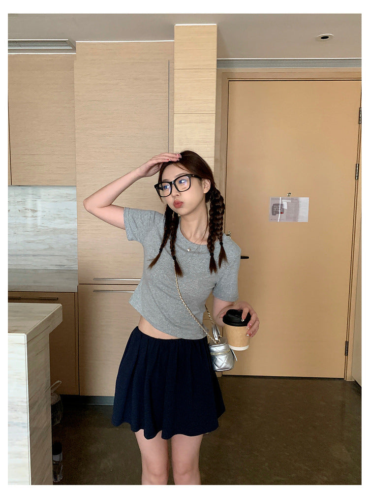 【H6962】實拍韓國背簍空綁帶簡約質感刺繡T恤230616