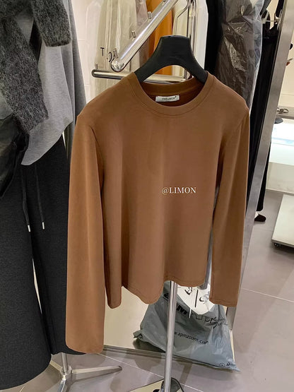 【L9257】實拍檸檬長袖雲朵絨舒適簡約圓領長袖T恤251117