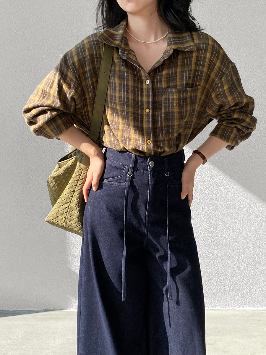 【cimz1753】實拍磨毛加厚復古格紋襯衫 251120