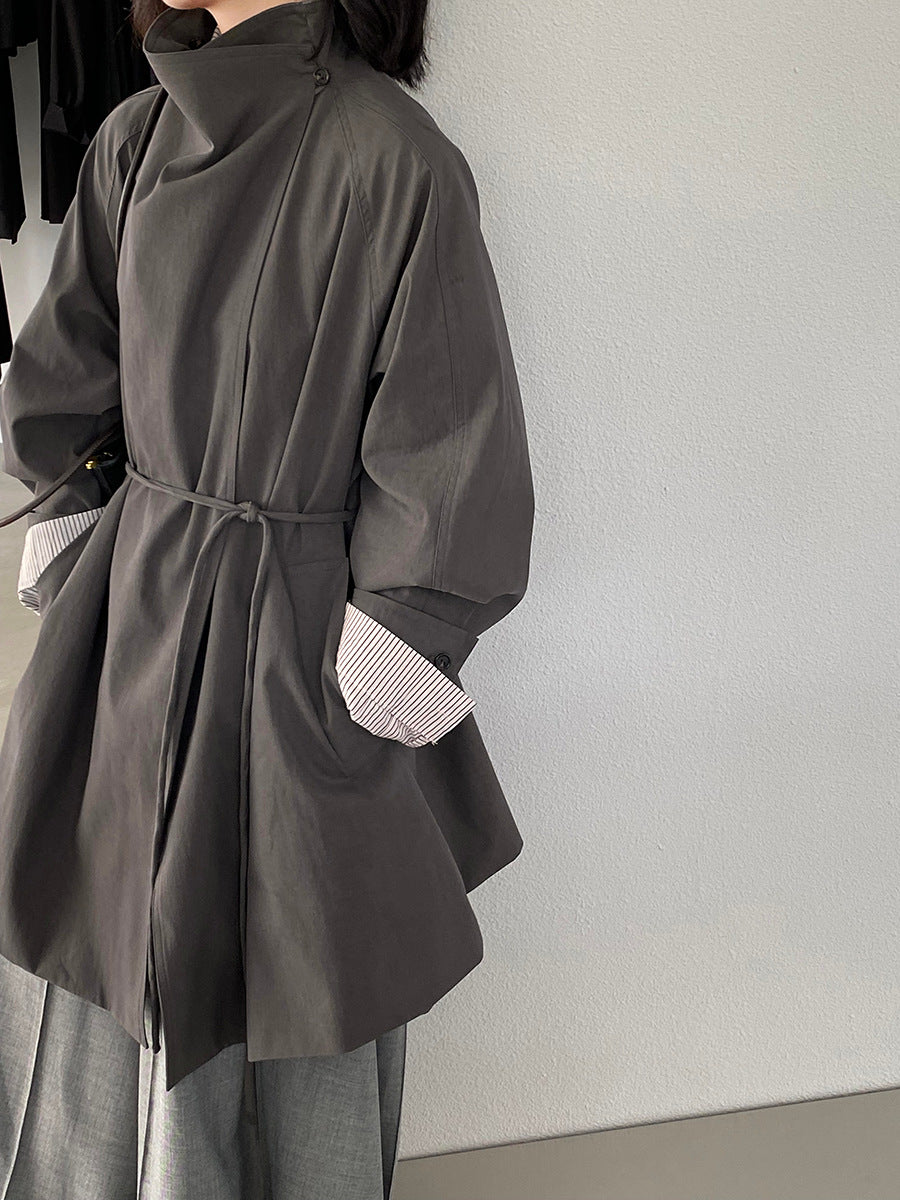 【cim1659】實拍秋冬復古英倫翻領風衣外套＋繫帶251030