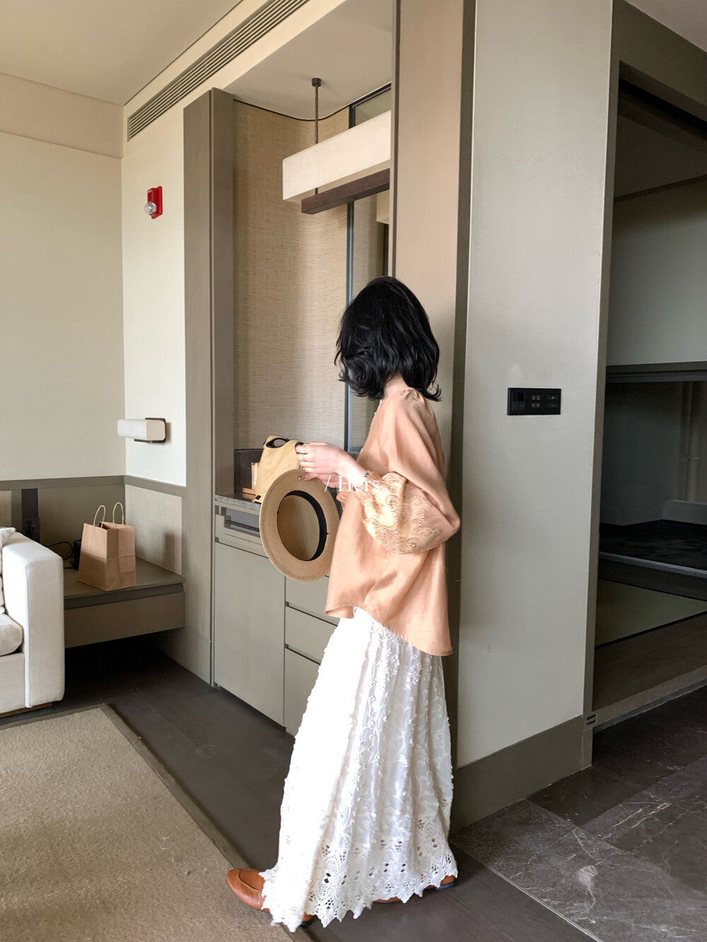 【L80307】Hers法式復古浪漫🌹氣質度假風鏤空提花長袖上衣260323