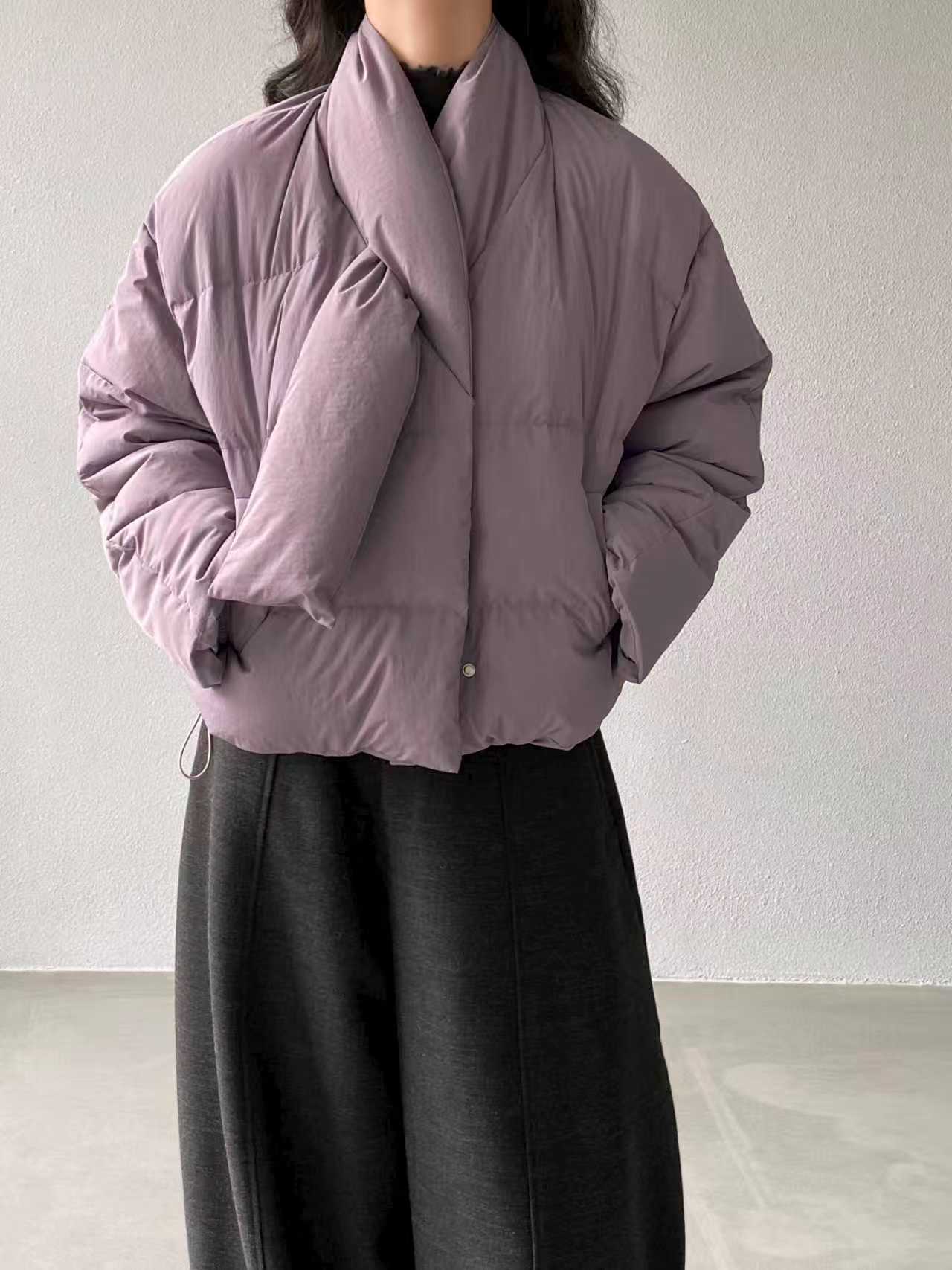 【cimz6385】實拍氣質芋色保暖白鴨絨外套＋圍脖（白鴨絨90)251120