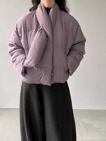 【cimz6385】實拍氣質芋色保暖白鴨絨外套＋圍脖（白鴨絨90)251120