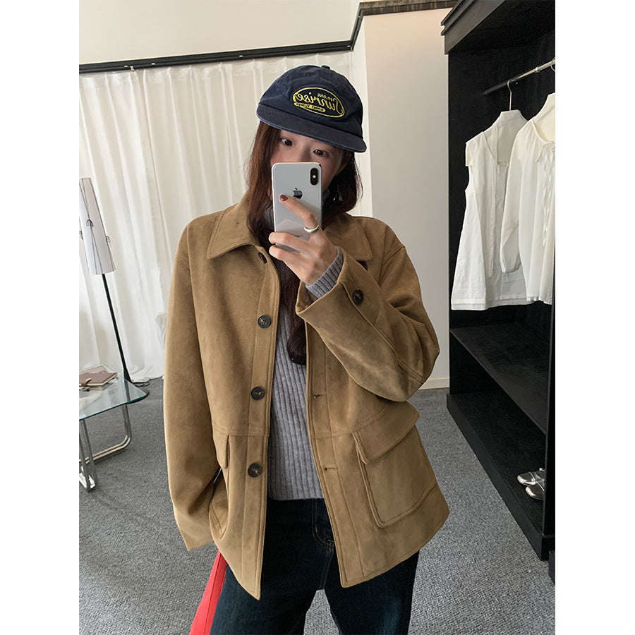 【H5493】實拍復古高領麂皮絨西裝外套251109