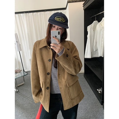 【H5493】實拍復古高領麂皮絨西裝外套251109