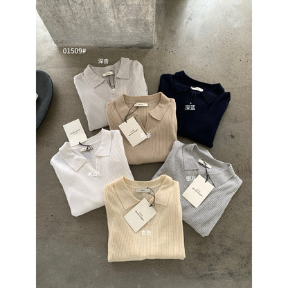 【LS01509】實拍IMISS俐落日常・小馬刺繡羅紋翻領針織衫261006