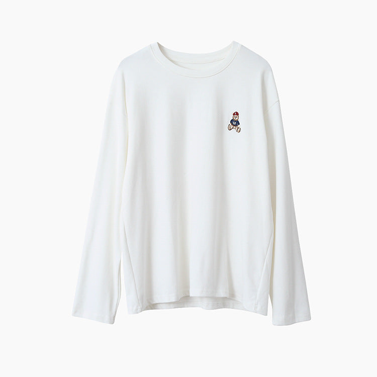 【LD11025】實拍舒適小熊刺繡寬鬆長袖T恤251124