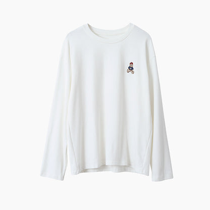 【LD11025】實拍舒適小熊刺繡寬鬆長袖T恤251124