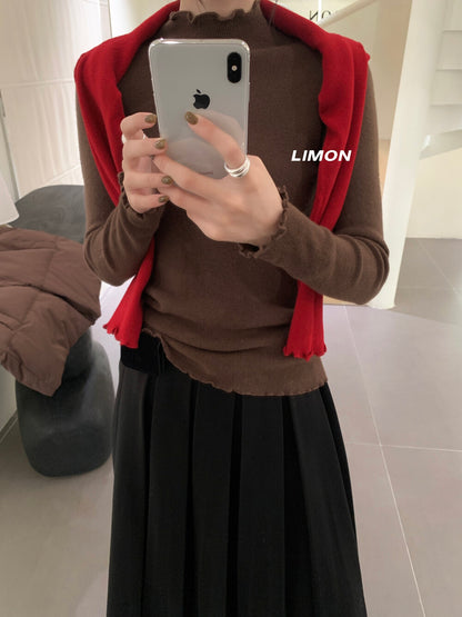 【LDF006】檸檬家親膚絨木耳邊半高領長袖針織衫251117