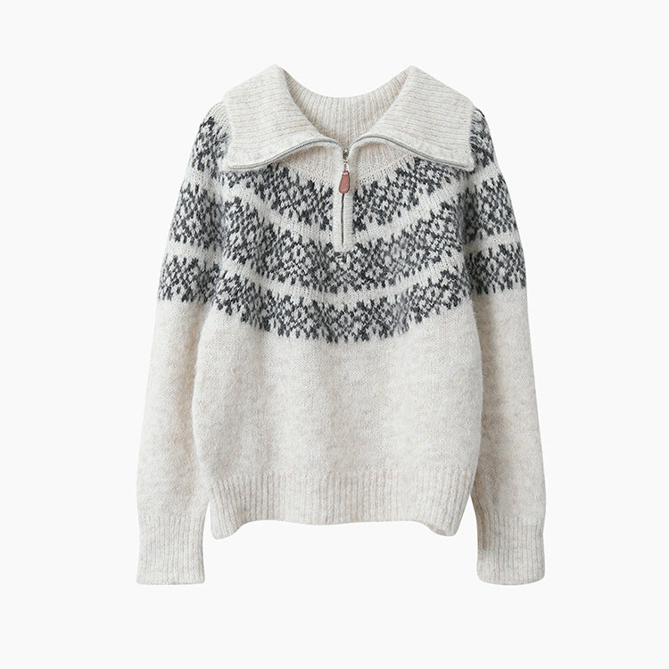 【LD11004】實拍兔絨毛混紡費爾島針織毛衣半拉鏈大翻領251110