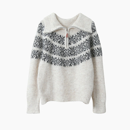 【LD11004】實拍兔絨毛混紡費爾島針織毛衣半拉鏈大翻領251110