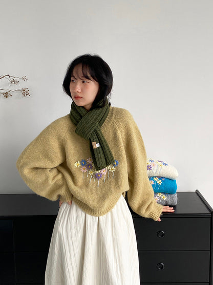 【cimz1394】實拍清新手工立體刺繡小花羊毛針織毛衣（羊毛8%)251128