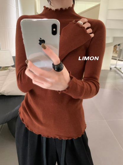 【LDF006】檸檬家親膚絨木耳邊半高領長袖針織衫251117