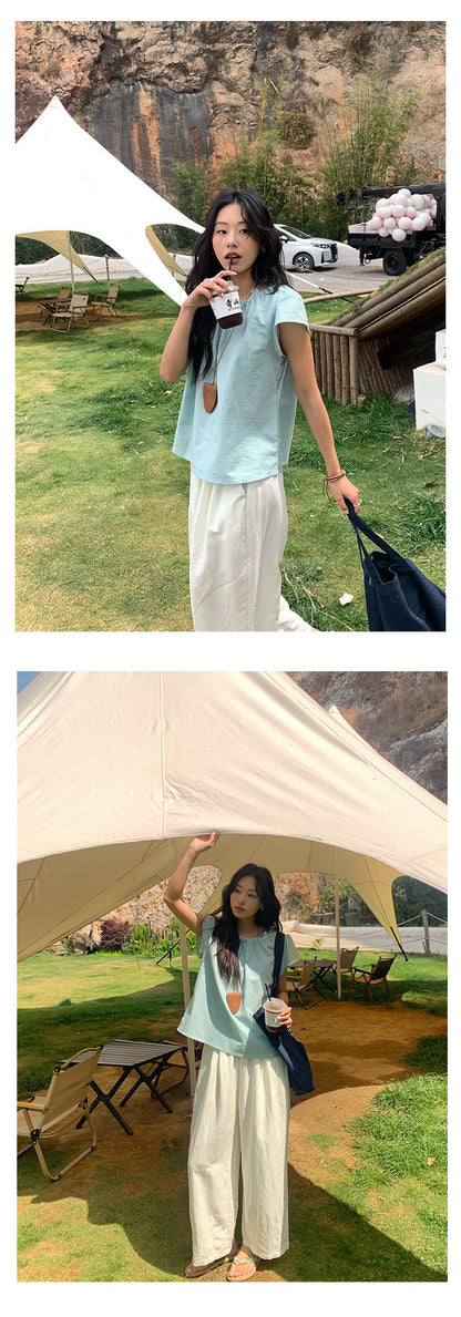 【H5196】實拍夏天超舒服的棉麻褶皺寬鬆闊腿褲250415