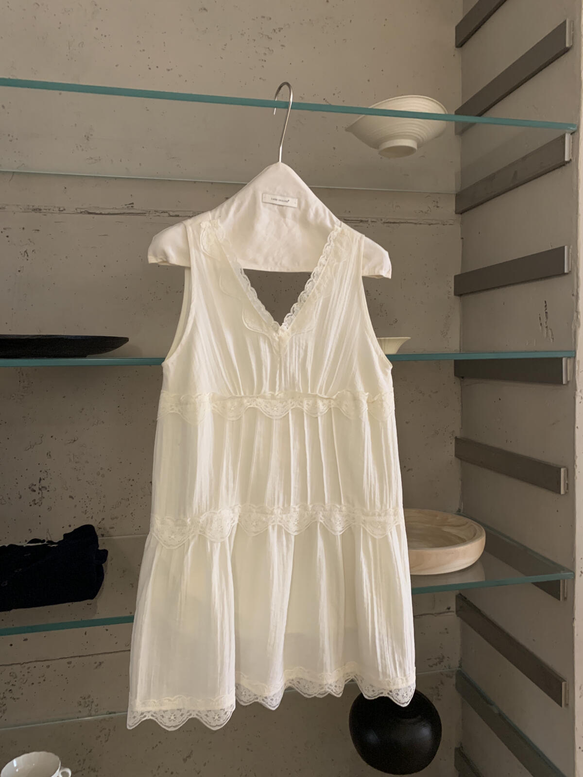 【LR70960】實拍imiss修身顯瘦！氣質蕾絲花邊V領棉麻洋裝260305