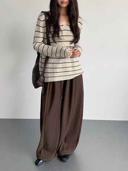 【LD11022】實拍肌理感寬鬆條紋針織衫251110