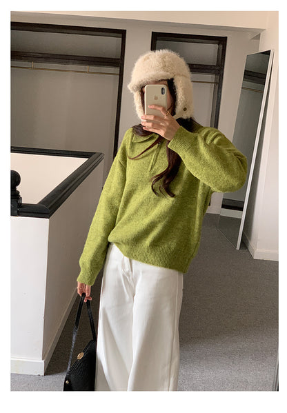 【H5513】實拍老錢風POLO領長袖針織毛衣251118