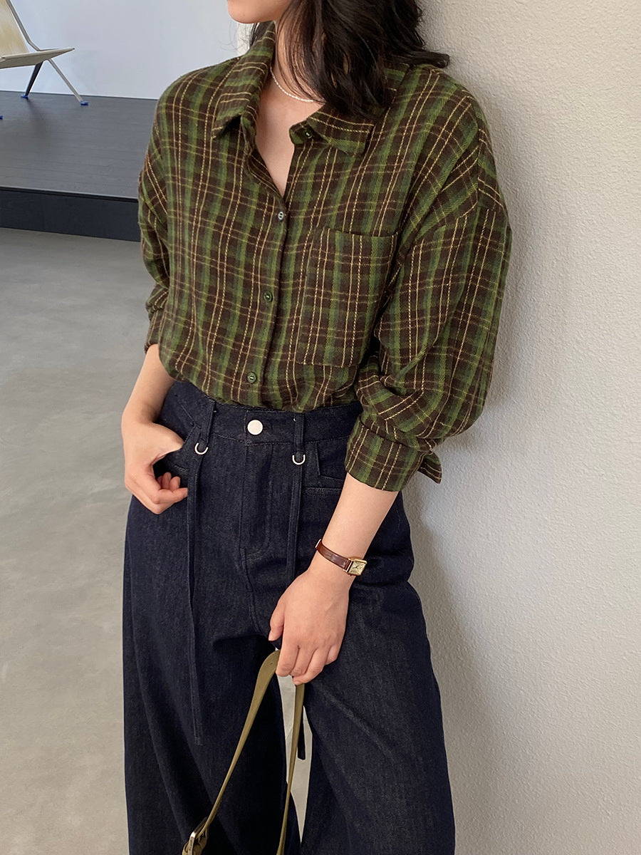 【cimz1753】實拍磨毛加厚復古格紋襯衫 251120