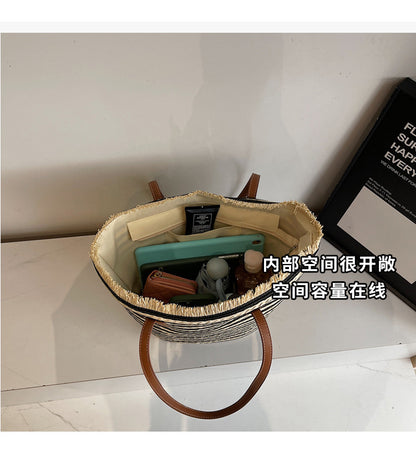 【BJCCC-2612】南法海濱度假風⛱️休閒條紋大容量草編單肩通勤托特包260501