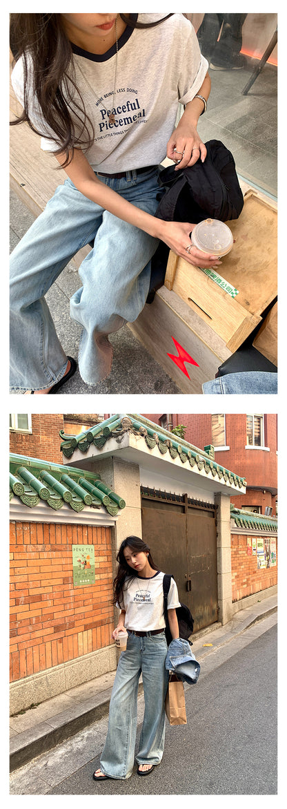 【H5052】實拍美式撞色領印花T恤250217
