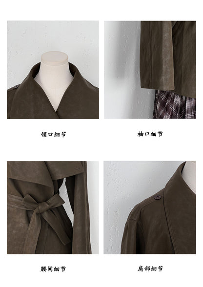 【cimzA8825】復古優雅・不規則翻領縮腰綁帶風衣外套260924