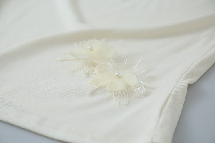 【LD3277】實拍立體花朵長袖一字領T恤251103