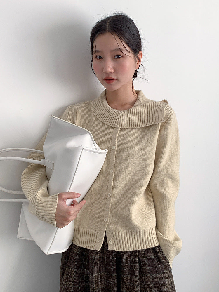 【LD11002】實拍秋冬法式設計感斜領針織毛衣外套251110