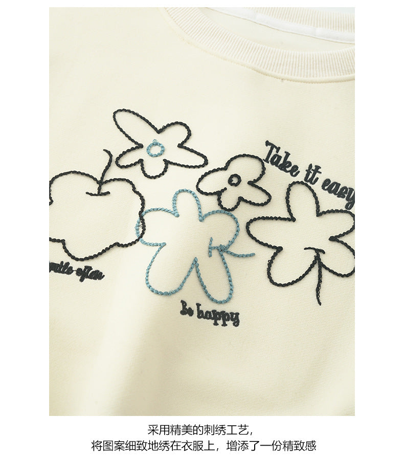 【H563】實拍秋冬刺繡花朵長袖衛衣251021