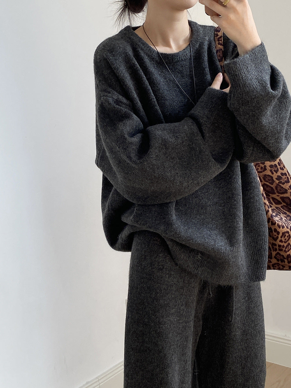 【YP1015】 實拍寬鬆針織毛衣＋休閒針織長褲 套裝251023