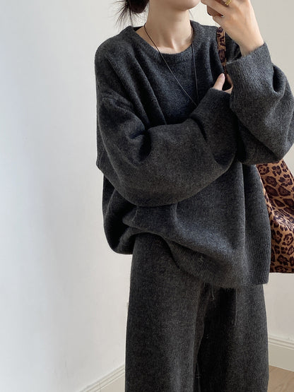 【YP1015】 實拍寬鬆針織毛衣＋休閒針織長褲 套裝251023