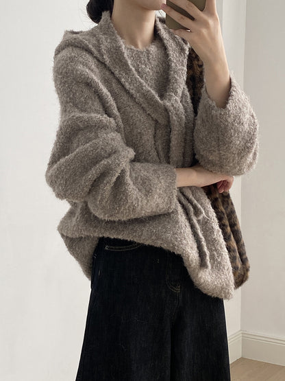 【YK259】實拍冬季慵懒奶呼呼針織毛衣+可拆卸披肩帽子(羊毛12%)251113