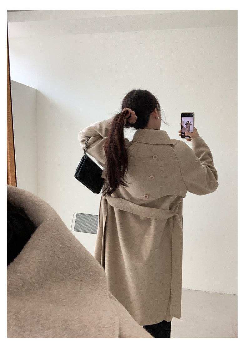 【H5479】實拍秋冬英倫翻領束腰雙面呢羊絨長外套251109