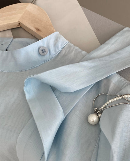 【cimz1186】韓系知性通勤🤍質感蝴蝶結飄帶天絲半高領長袖襯衫260319