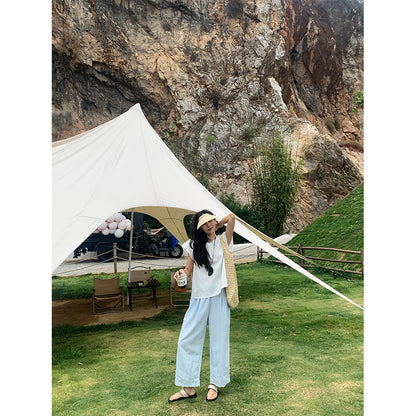 【H5196】實拍夏天超舒服的棉麻褶皺寬鬆闊腿褲250415