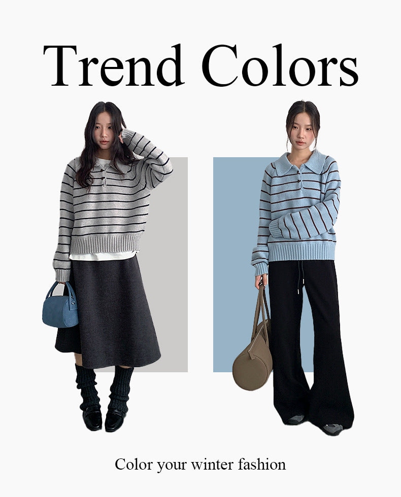 【LD11063】實拍復古條紋加厚棉羊絨針織毛衣251209