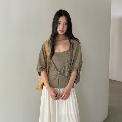【LD11367】溫柔初戀系仙女☁️顯瘦細肩帶背心+薄款針織小外套兩件套260630