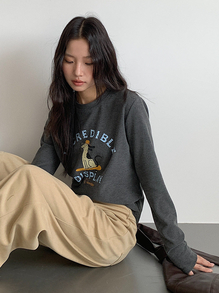 【LD3291】實拍韓國德絨小狗印花長袖T恤251103