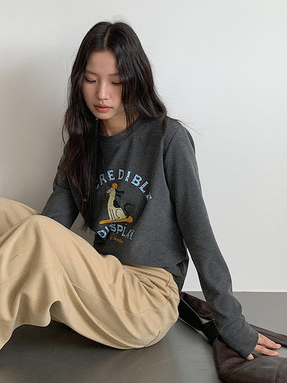 【LD3291】實拍韓國德絨小狗印花長袖T恤251103