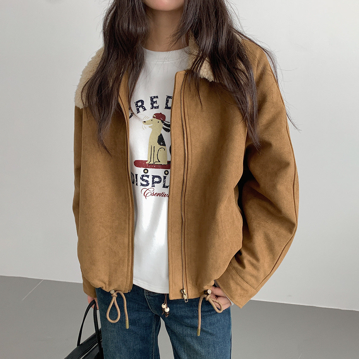 【LD3298】實拍冬季必備厚款短款麂皮絨機車外套251103