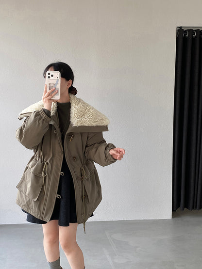 【cimz1727】實拍行走的火爐重工牛角扣大翻領工裝羽絨外套大衣(白鴨絨50)251120