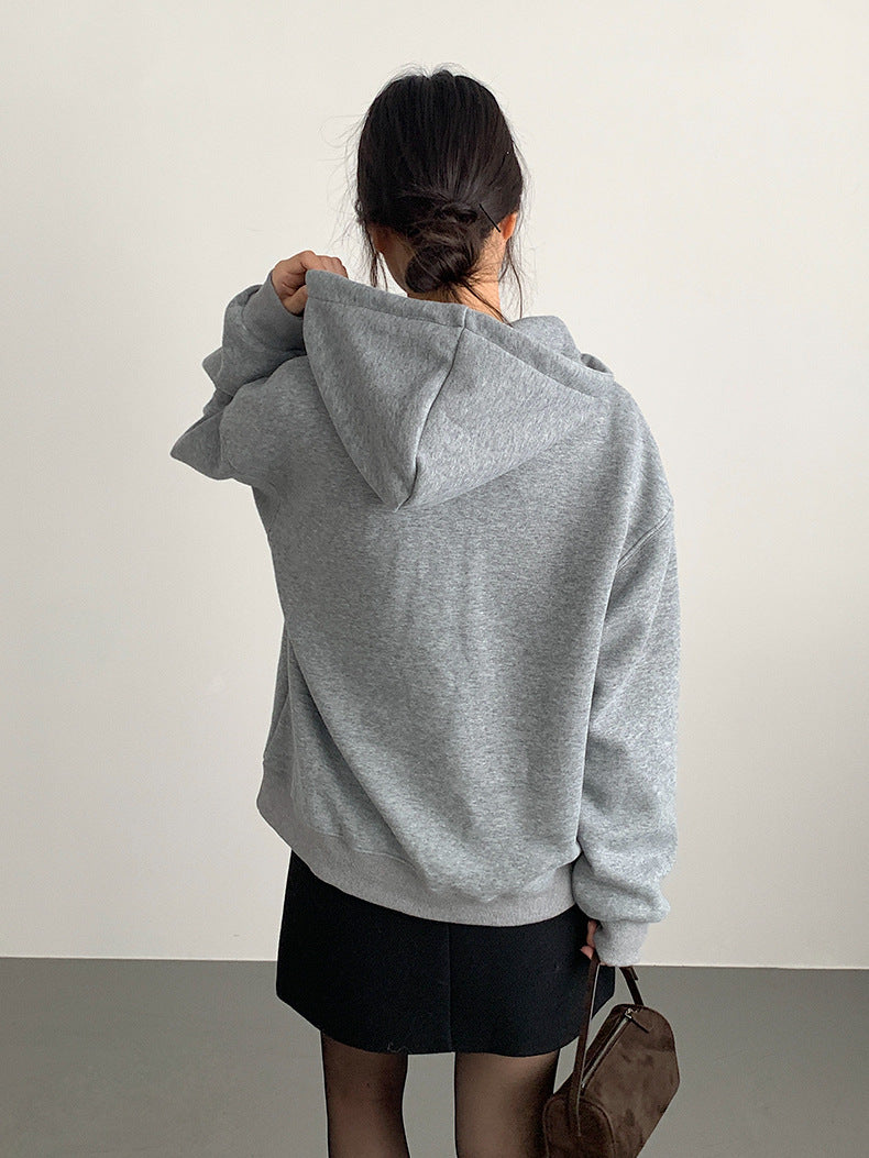 【LD11064】實拍慵懶灰色加絨加厚連帽寬鬆衞衣251209