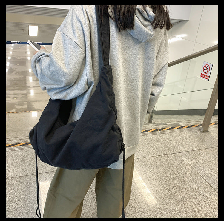 【B7817】韓國文藝肩背抽皺帆布肩背包250514