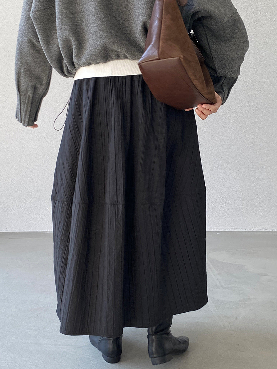 【cim1708】實拍秋冬法式寂靜高腰加厚微花苞A字裙251030