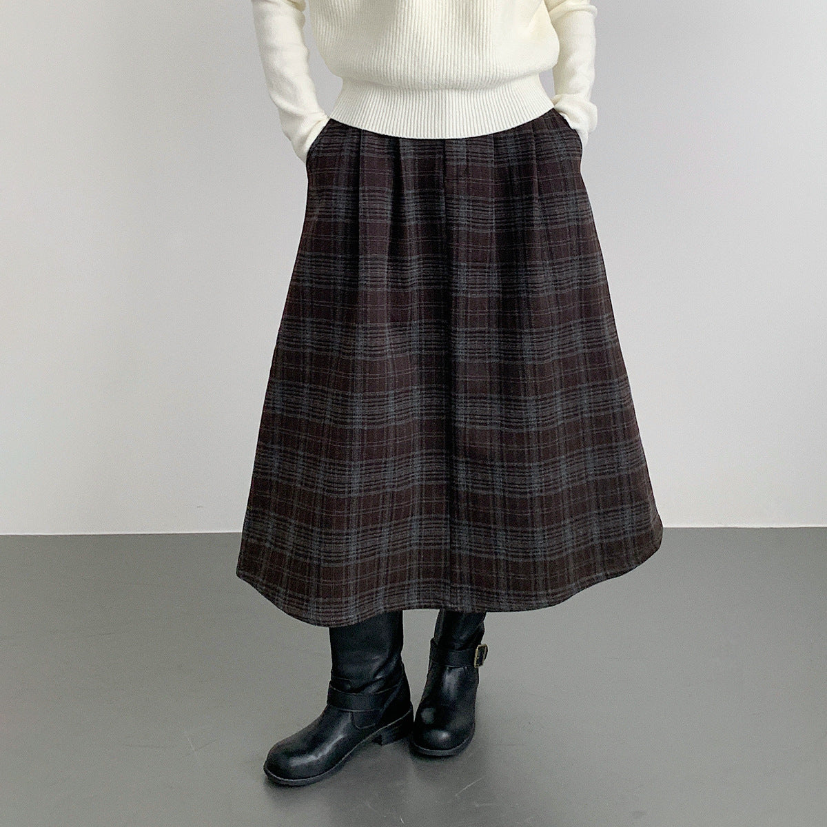 【LD11071】實拍氣質復古格紋毛呢a字裙251209