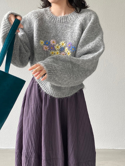 【cimz1394】實拍清新手工立體刺繡小花羊毛針織毛衣（羊毛8%)251128